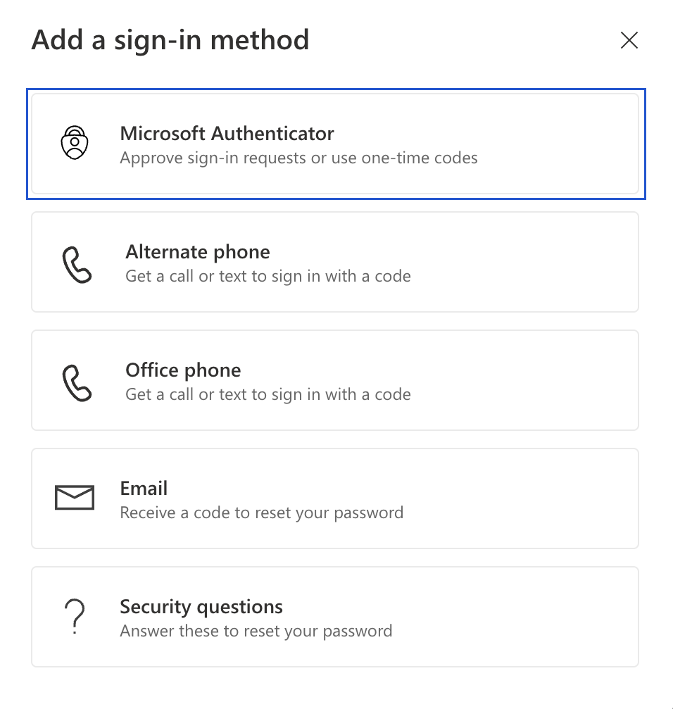 MS Auth - sign-in method